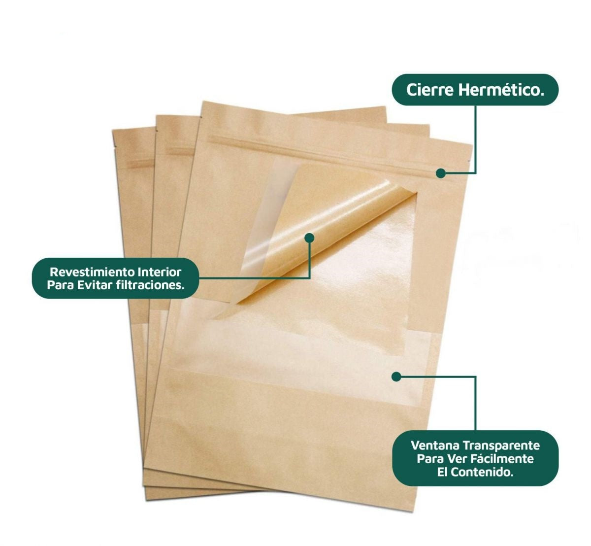 Bolsa de Papel Kraft Con Ventana,Bolsas Ziplock Reutilizables, Bolsas Papel A Prueba de Humedad, Bolsas de Papel Para Té, Dulces, Semillas, Frutos Secos