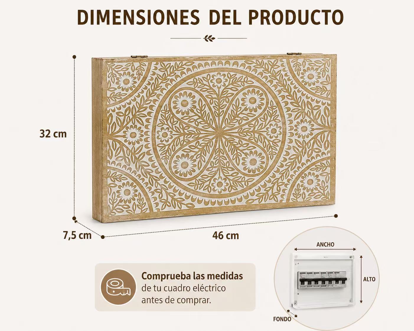 Tapa Contador de Luz Decorativa de Madera, Cubre Cuadro Eléctrico con Diseño de Mandala, Estilo Nórdico - Mandala