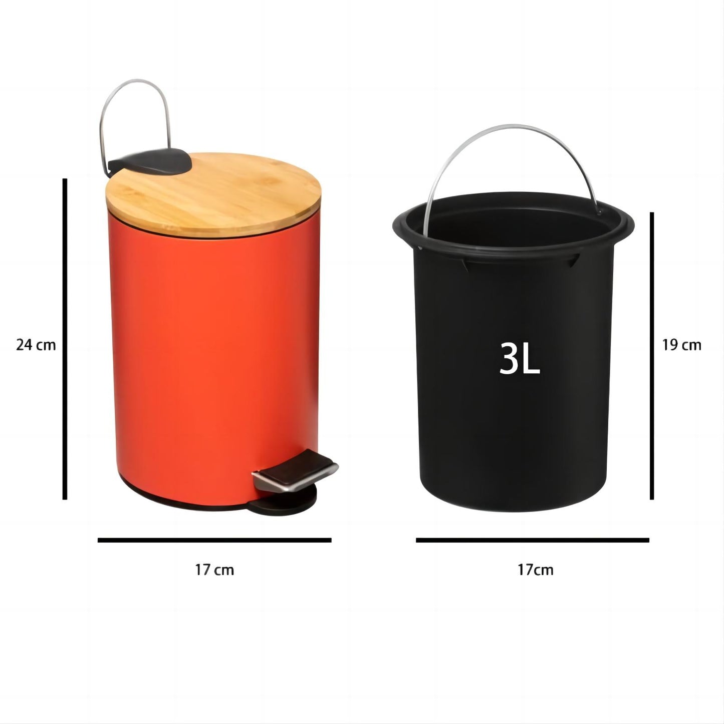 Papelera de baño con Tapa de Madera 3L - Cubo de Basura para baño con Tapa y Pedal Cierre silencioso
