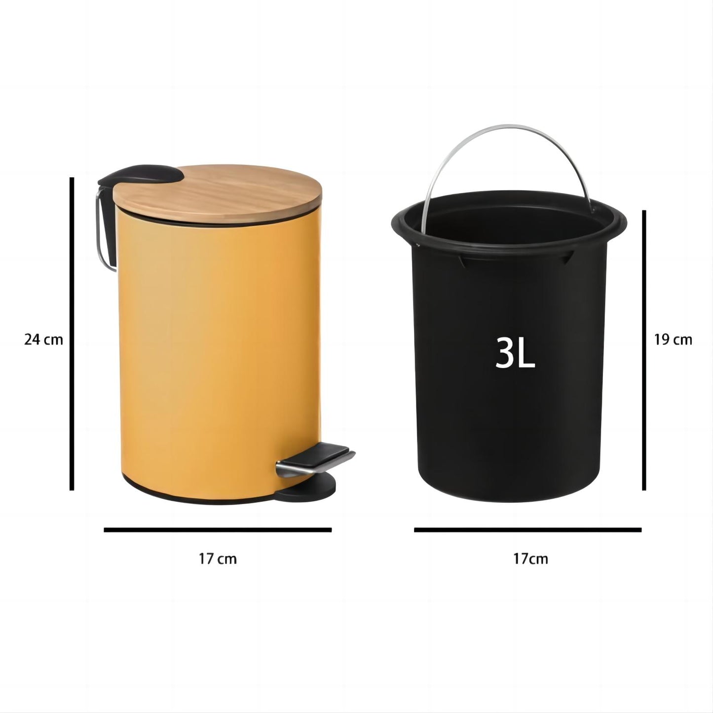 Papelera de baño con Tapa de Madera 3L - Cubo de Basura para baño con Tapa y Pedal Cierre silencioso