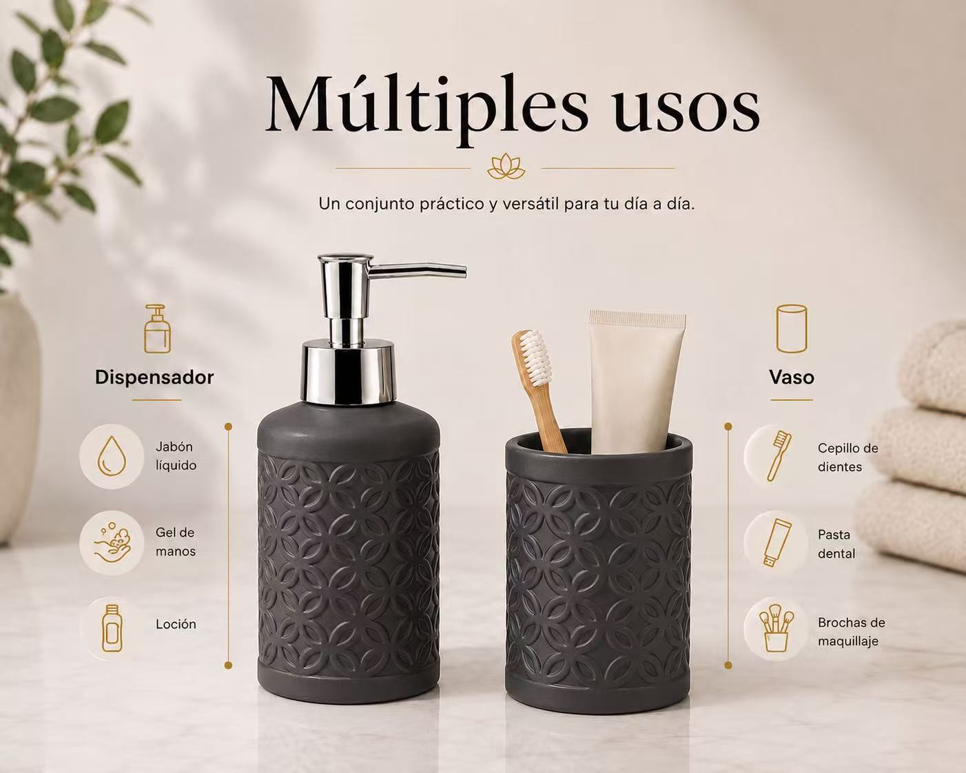 Set de Baño de Cerámica, Dispensador de Jabón y Vaso para Cepillos de Dientes, Accesorios para Baño y Lavabo, Diseño Moderno