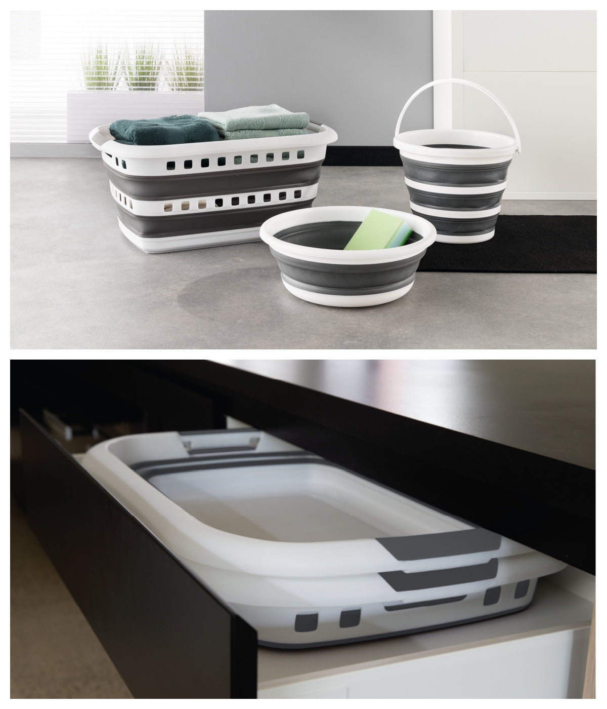 Cesto de la Ropa Plegable 45L Hugger Gris y Blanco