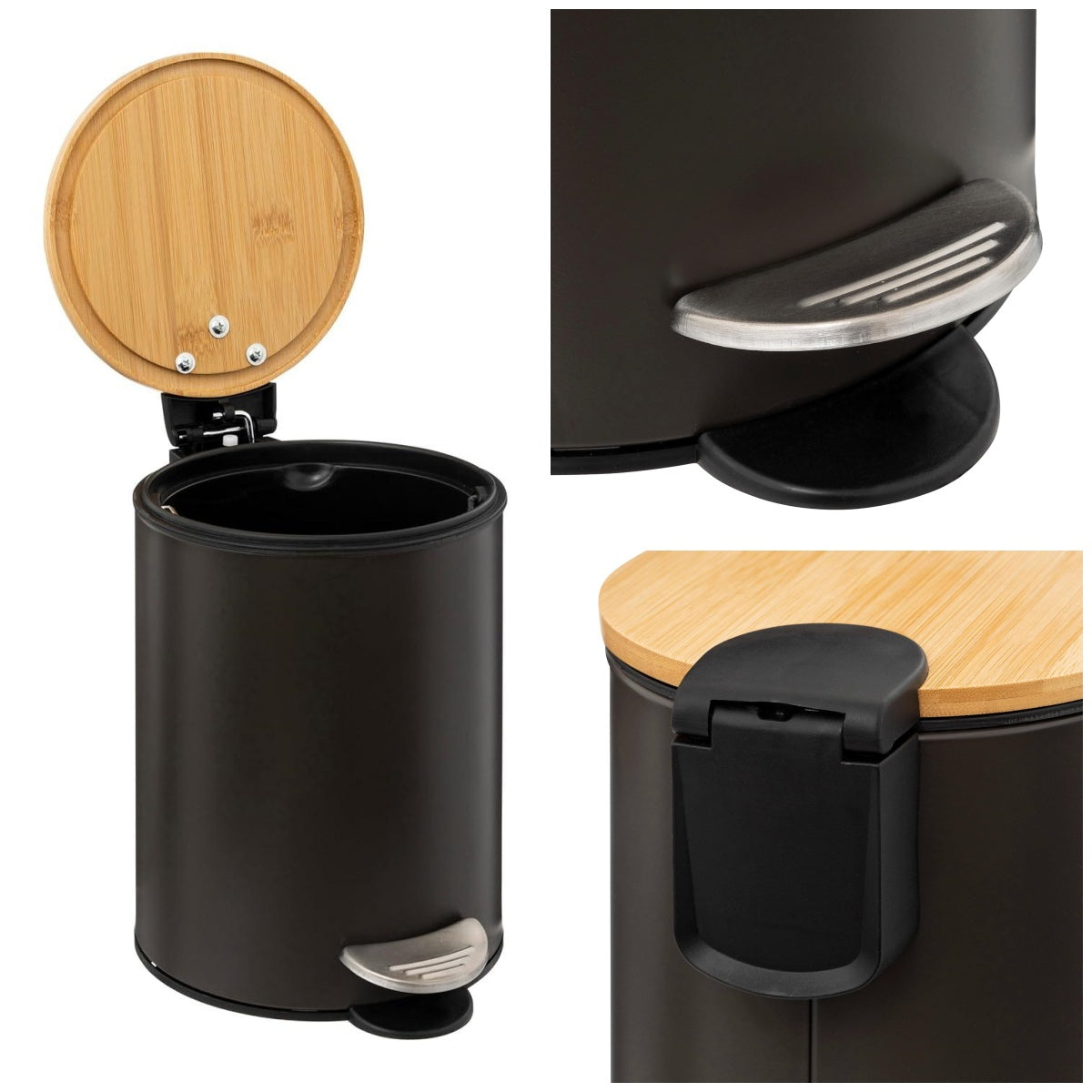 Papelera de Baño con Tapa de Madera 3L - Cubo de Basura para Baño con Tapa y Pedal Cierre Silencioso