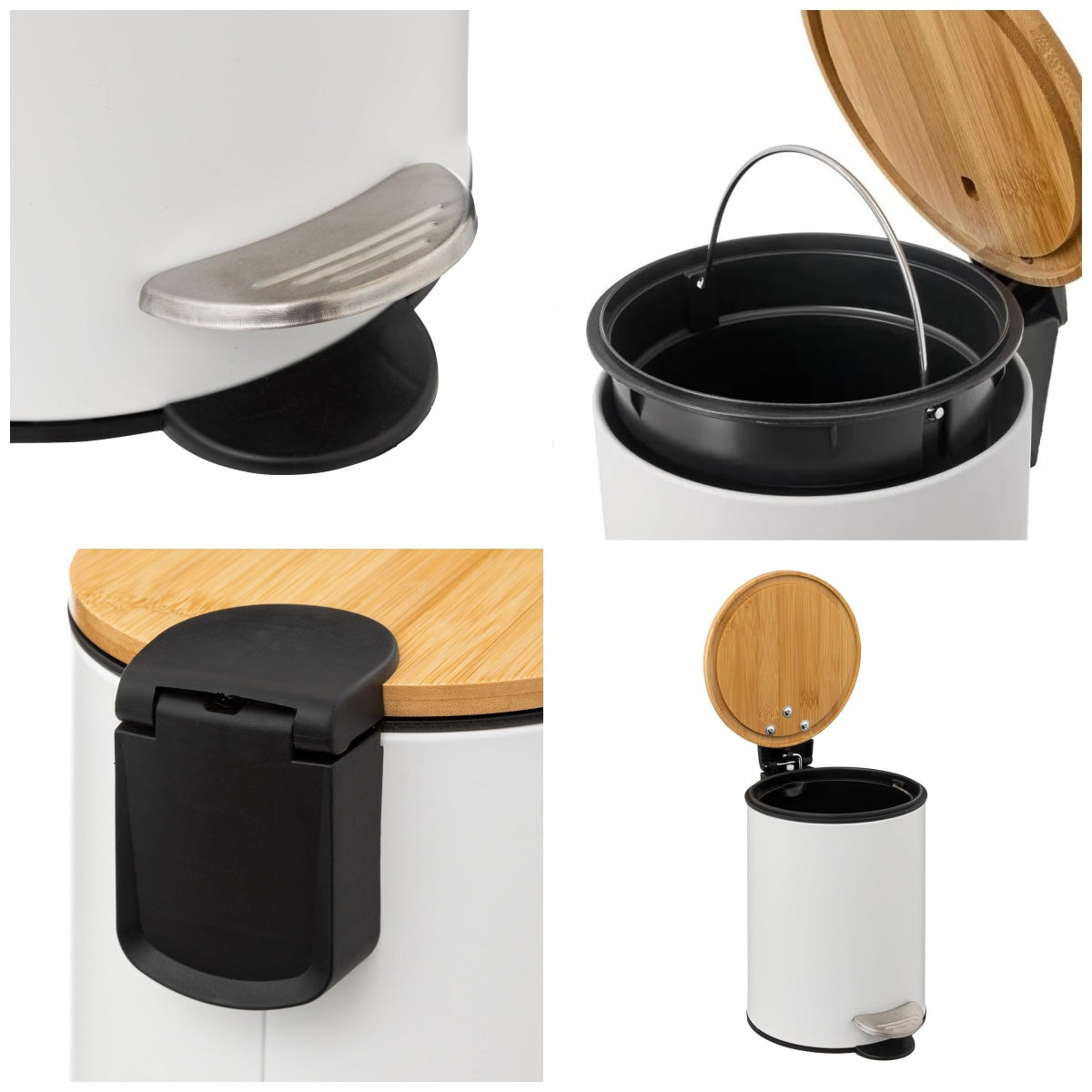 Papelera de Baño con Tapa de Madera 3L - Cubo de Basura para Baño con Tapa y Pedal Cierre Silencioso