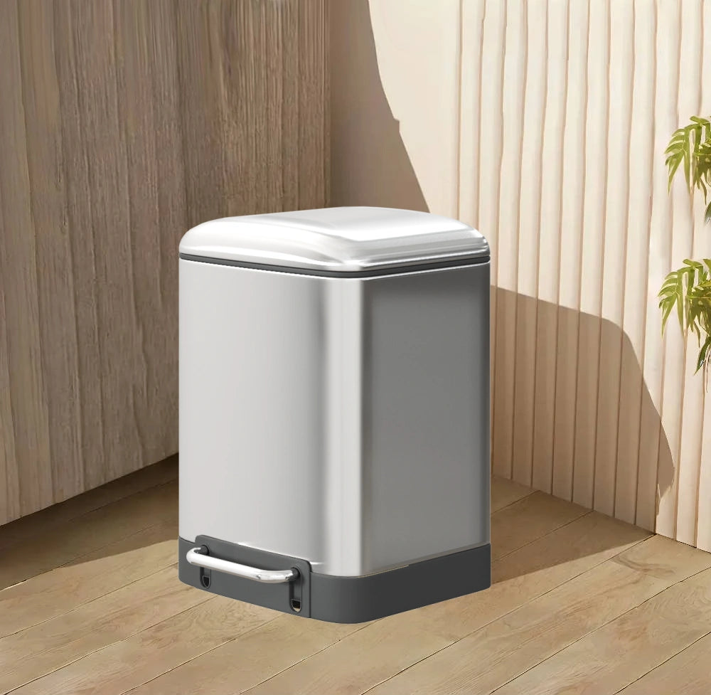DAMDAM GO Papelera Baño Con Tapa de Metal 6L - Cubo de Basura Para Cocina Con Tapa y Pedal Cierre Silencioso