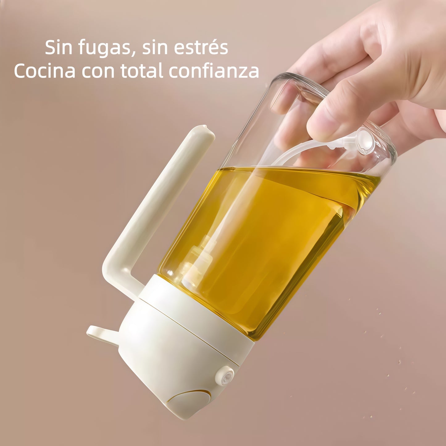 DAMDAM GO Aceitera Spray y Dispensador de Aceite 2 en 1, Botella de Vidrio Antigoteo y Antideslizante 430 ml, Pulverizador de Aceite Para Cocina, Freidora de Aire, Ensaladas y Barbacoas