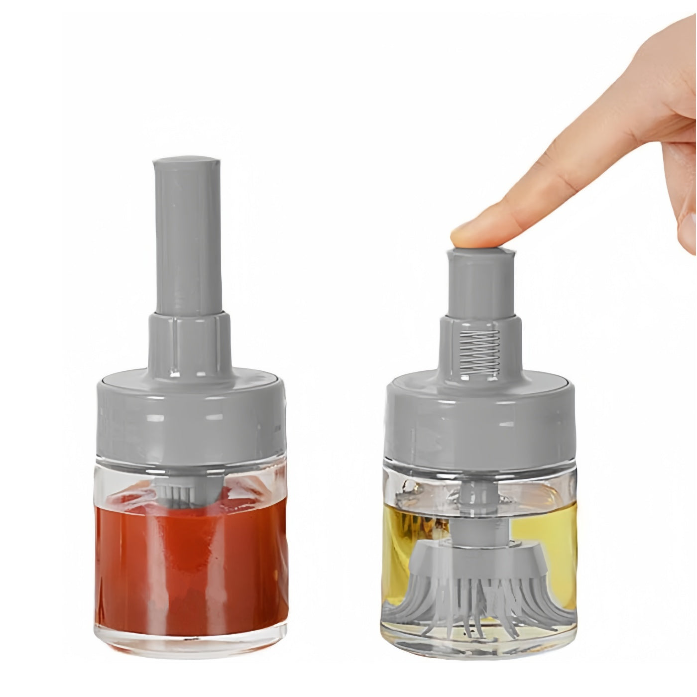 DAMDAM GO Dispensador de Salsa de Cocina, Aceitera Con Cepillo Silicona, Para Vinagre y Salsa, Salsera Hornear, Barbacoa, Freidora Aire, Pack 2 Unidades