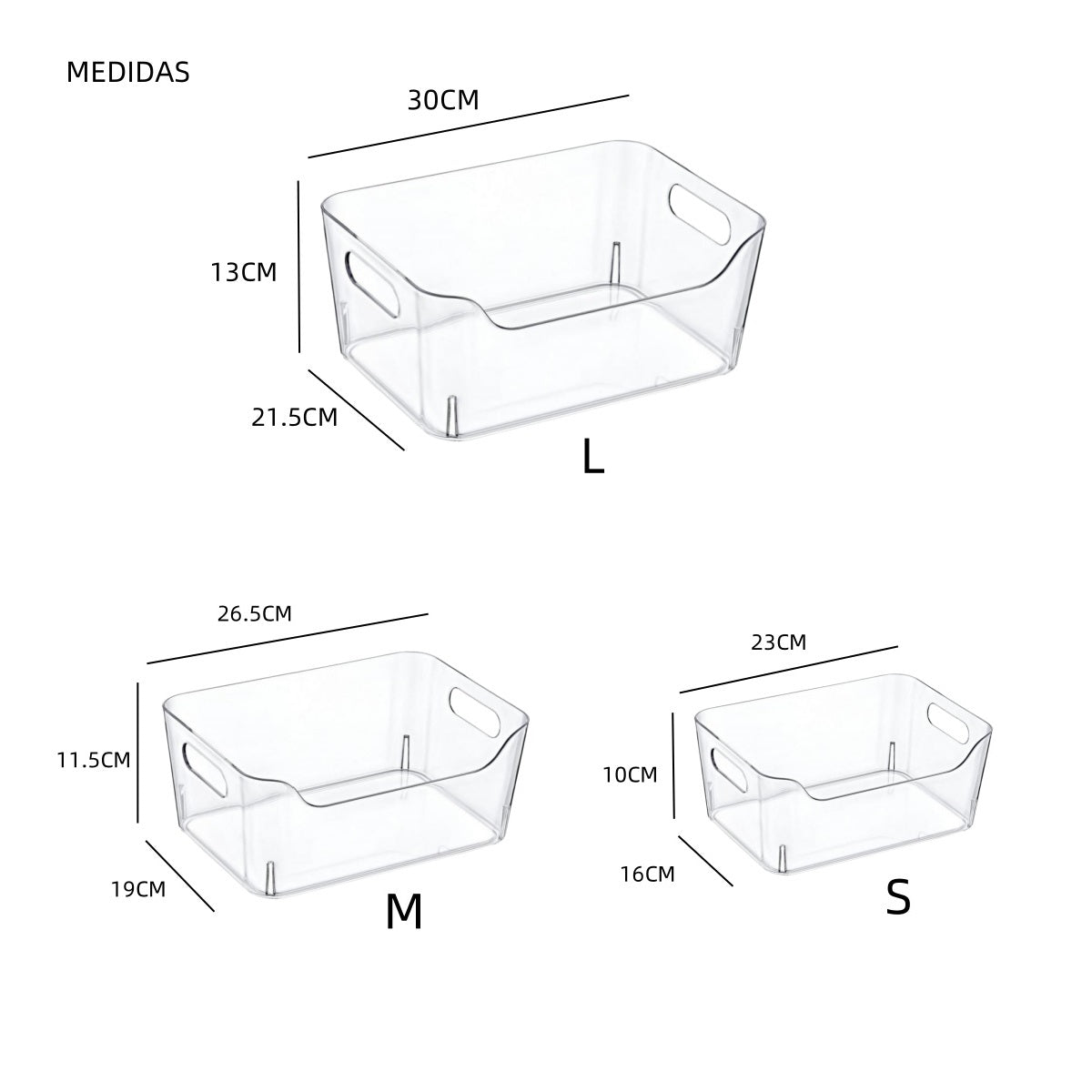 DAMDAM GO Organizador Transparente, Cubetas de Plástico para Organizar, Cajas de Almacenaje con Asas