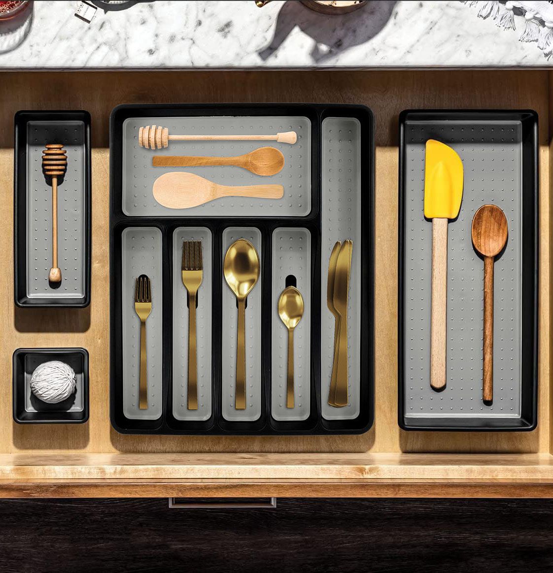 Cubertero Antideslizante de Plástico y Silicona, Organizador Para Cajones, Organizador de Utensilios Para Cocina Resistente y Fácil de Limpiar