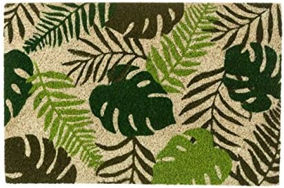 Felpudo de Hojas Verde de Fibra de Coco étnico para la Entrada de 60x40 cm Sol Naciente
