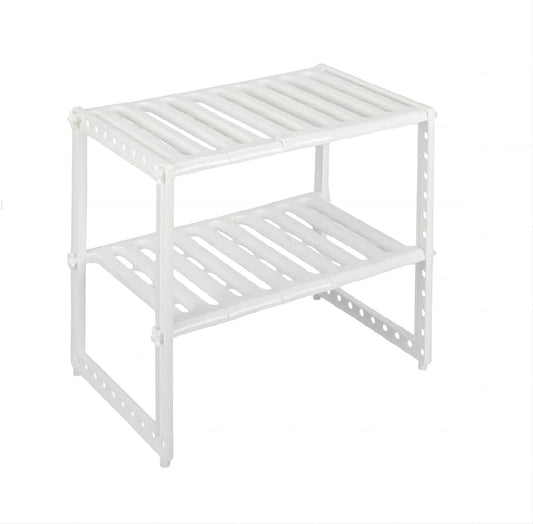 DAMDAM GO Estantería para Bajo Fregadero 2 Niveles, Acero Inoxidable y Plástico Regulable, Extensible Multifunción Ajustable, para Cocina y Baño