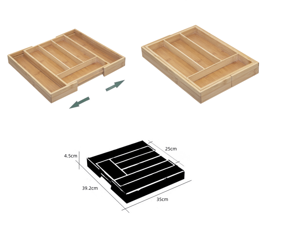 DAMDAM GO Cubertero Cajon, Organizador de Cubiertos, Cubertero Mandera Bambu 6 Compartimentos - Extensible