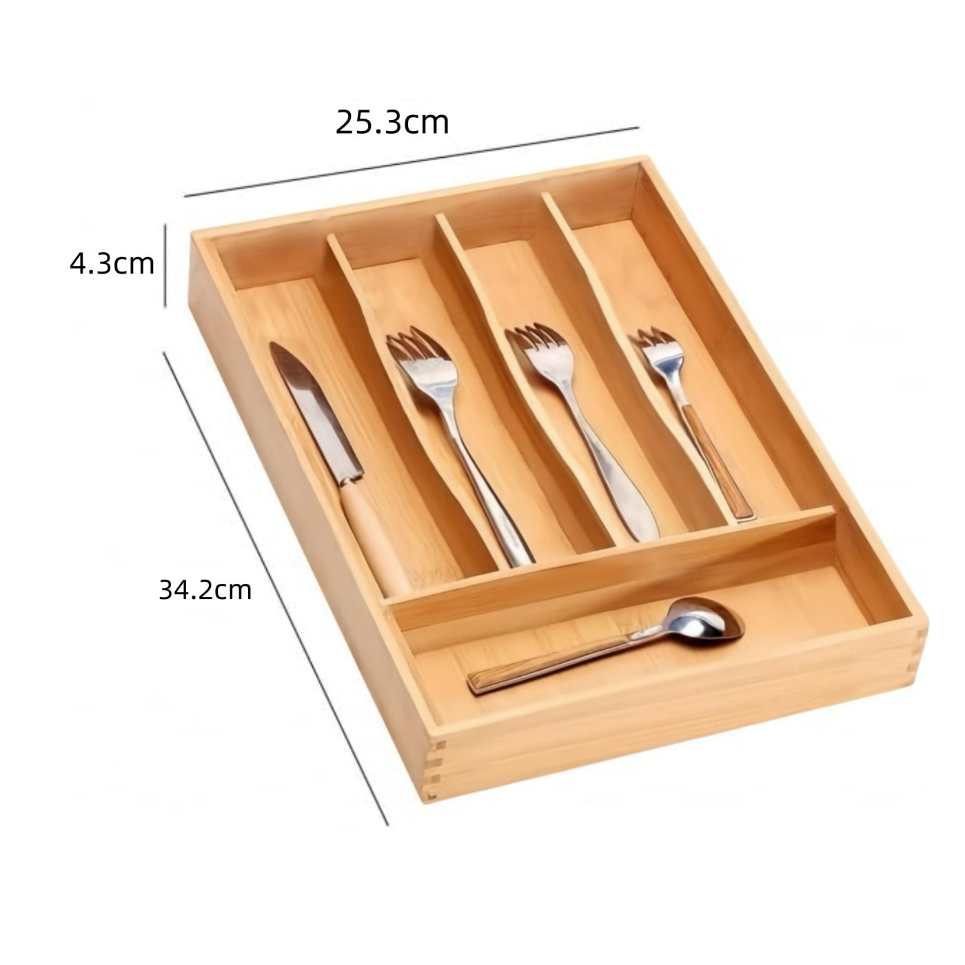DAMDAM GO Cubertero Cajon, Organizador de Cubiertos, cubertero mandera Bambu 5 Compartimentos - 5 Compartimentos