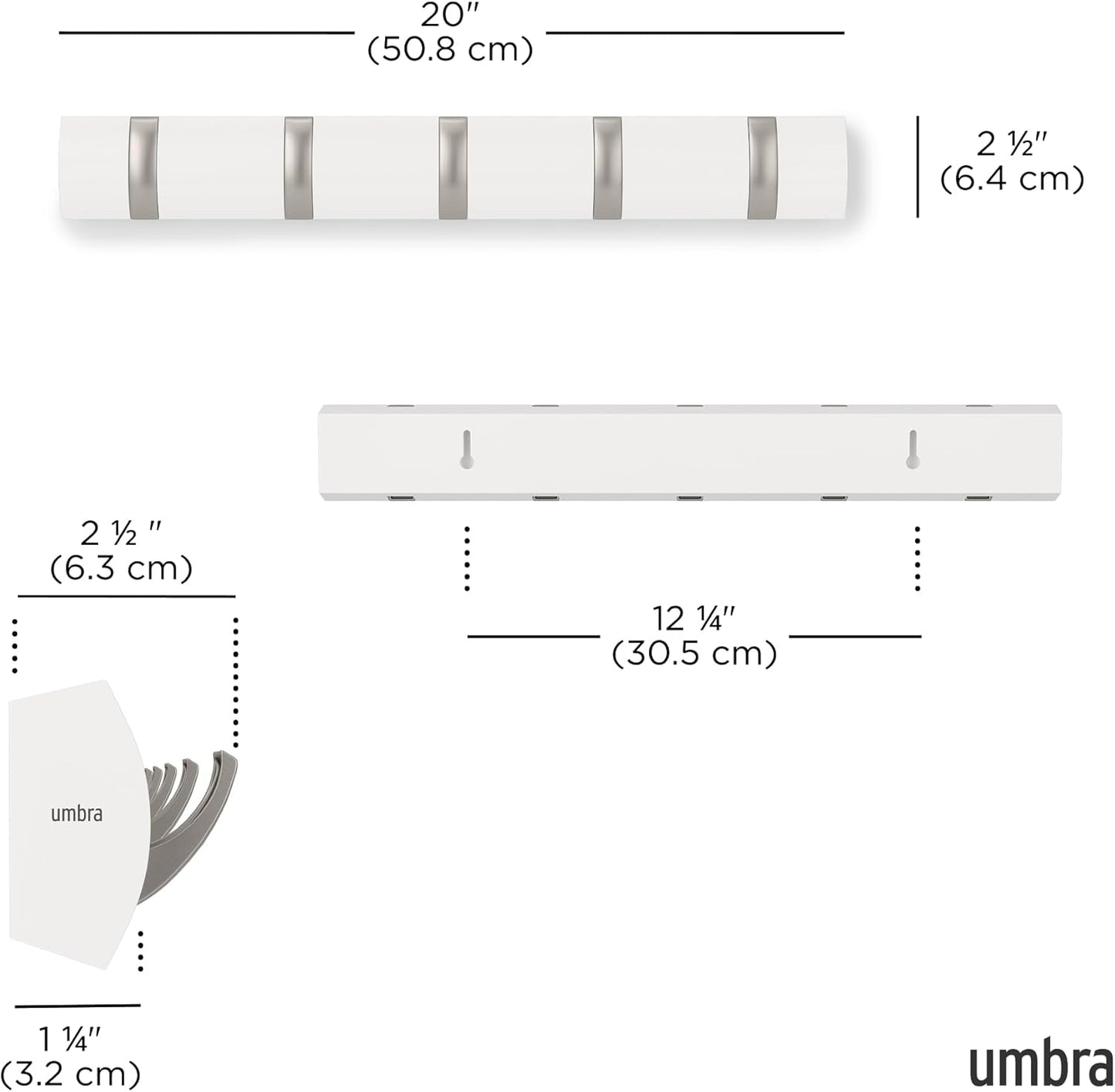 Umbra Flip Perchero de pared con 5 ganchos extraíbles, Álamo