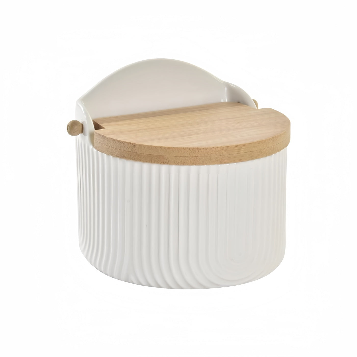Sarero y Azucarero de Porcelana Blanco con Tapa de Madera Estilo Nordico…