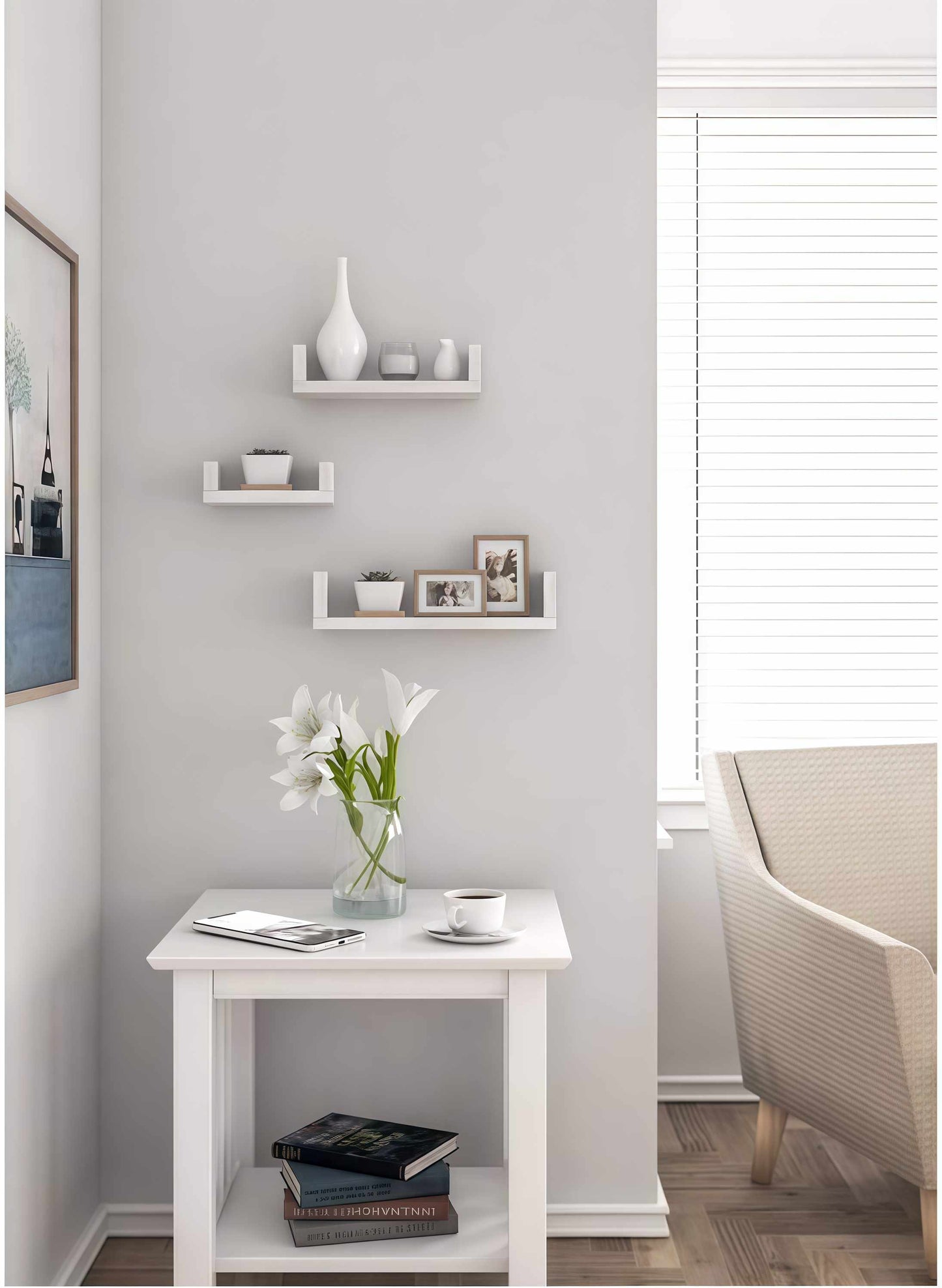 Estantería Pared en Forma U, Set de 3 Estantes Flotantes Juego de Baldas para Libros y Objetos de Decoración