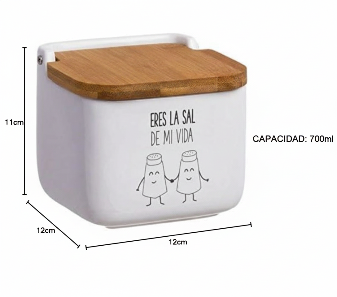 Salero de Cocina de Cerámica con Tapa de Madera Diseños Originales ECHALE Sal A TU Dia…