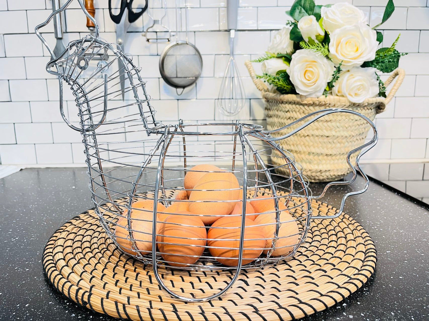 Huevera de Gallina Metal,Cesta Guarda Huevos Almacenamiento Para Cocina…