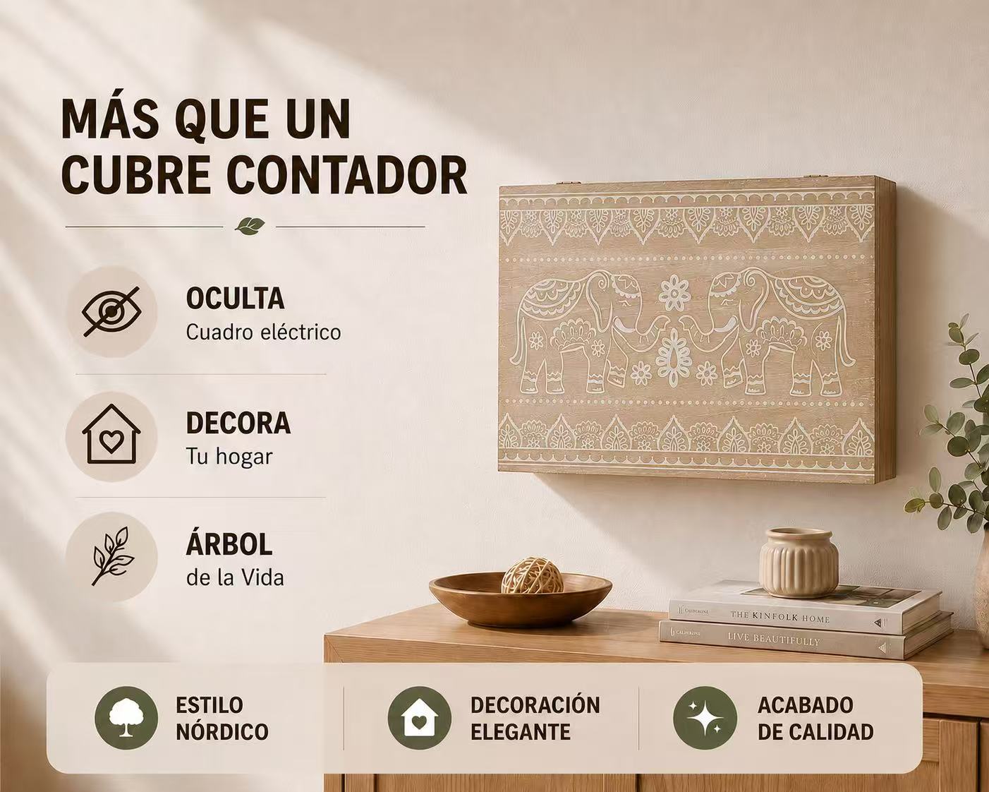 Tapa Contador de Luz Decorativa de Madera, Cubre Cuadro Eléctrico con Diseño, Estilo Nórdico