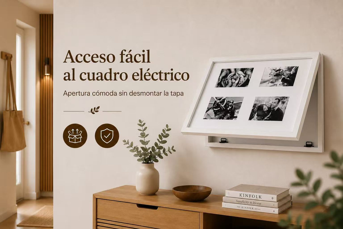Tapa Contador de Luz con Marco para 4 Fotos, Estilo Nórdico, Cubre Cuadro Eléctrico, 48 × 32 cm