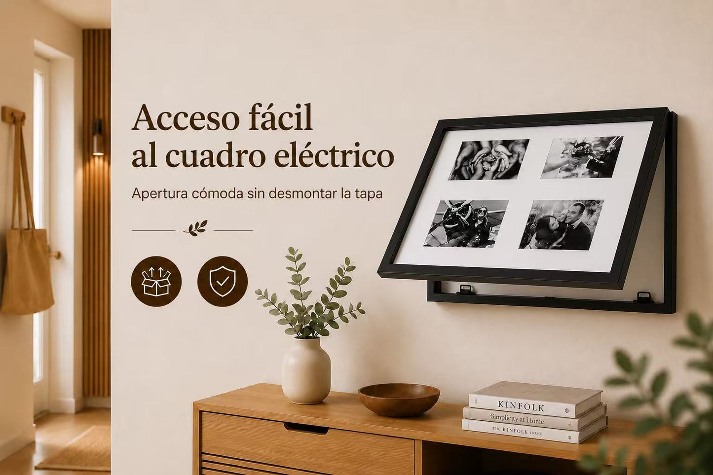 Tapa Contador de Luz con Marco para 4 Fotos, Estilo Nórdico, Cubre Cuadro Eléctrico, 48 × 32 cm