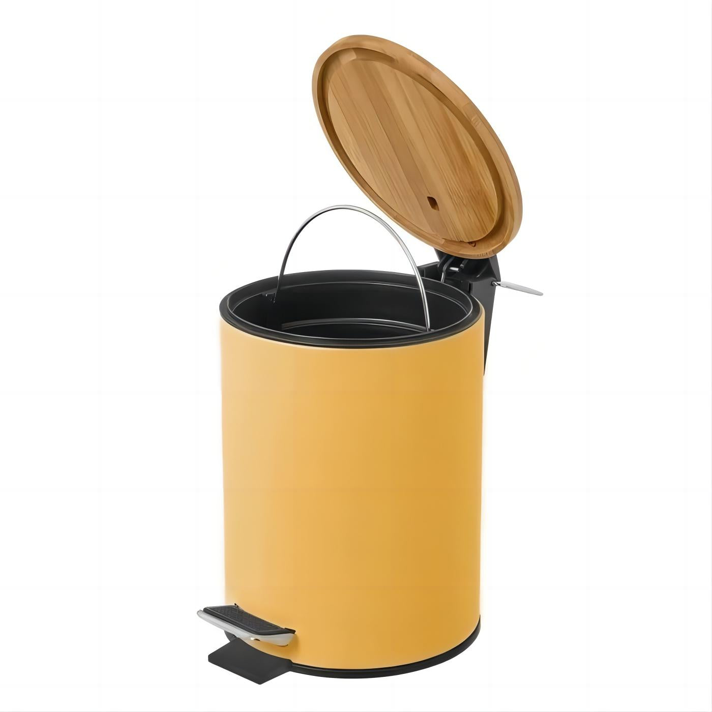 Papelera de baño con Tapa de Madera 3L - Cubo de Basura para baño con Tapa y Pedal Cierre silencioso