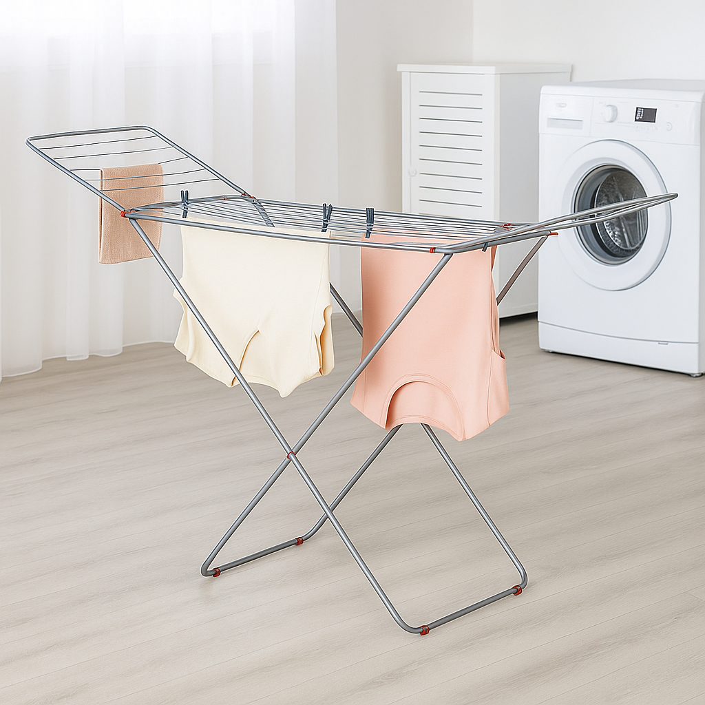 DAMDAM GO Tendedero de Ropa con Alas Plegables – 18 Metros de Secado – Compacto, Estable y Antideslizante – Estructura Metálica Resistente – Compactor Simply
