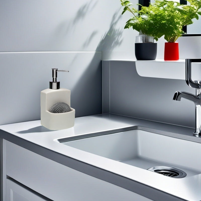 Dispensador Jabón Líquido de Resina, Dosificador Jabón Cocina Con Soporte de Esponja, Organizador de Cocina, Accesorios de Cocina