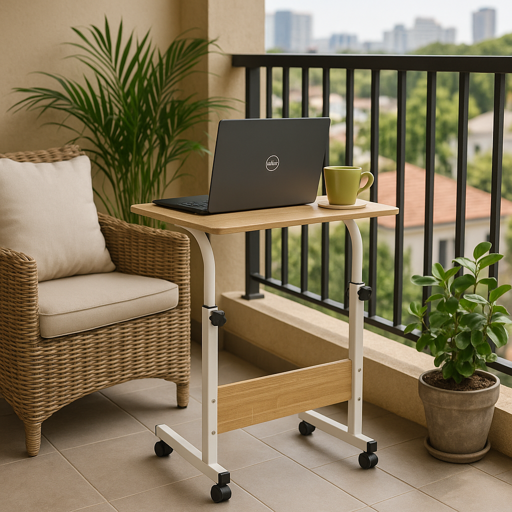 Mesa Auxiliar Ajustable con Ruedas, Mesa Portátil Para Portátil o Cama – Escritorio Regulable en Altura para Sofá, Dormitorio o Balcón, Ideal para Oficina en Casa