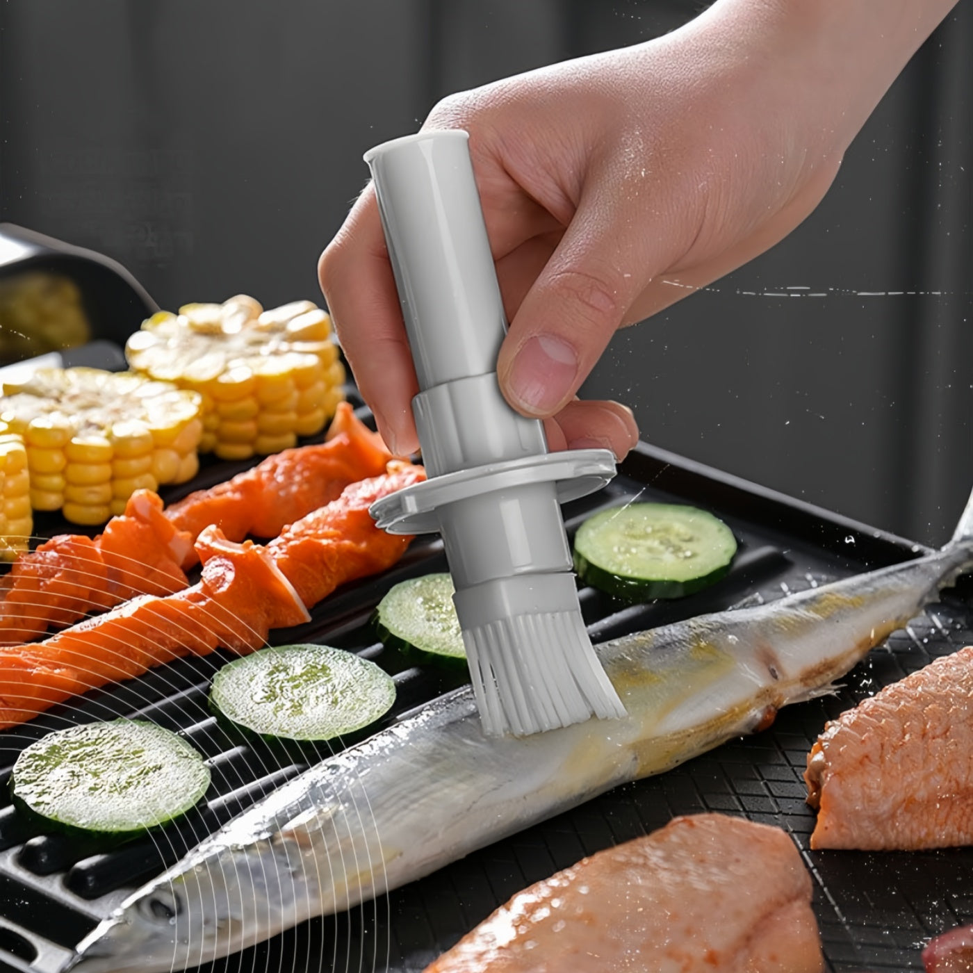 DAMDAM GO Dispensador de Salsa de Cocina, Aceitera Con Cepillo Silicona, Para Vinagre y Salsa, Salsera Hornear, Barbacoa, Freidora Aire, Pack 2 Unidades