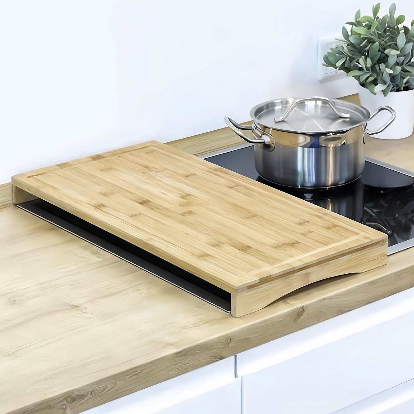 Tabla Cortar de Cocina de Bambú Multiusos, Cubre Vitrocerámica, Función de Protector de Vitrocerámica, Bandeja de Presentación de Alimentos