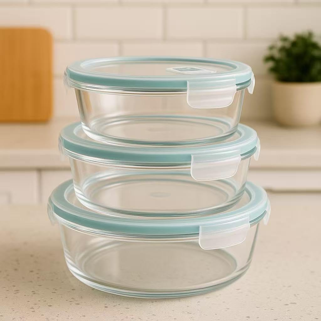 DAMDAM GO - Set Fiambreras de Cristal con Tapa - Herméticos Antifugas para Horno Microondas congelador y lavavajillas