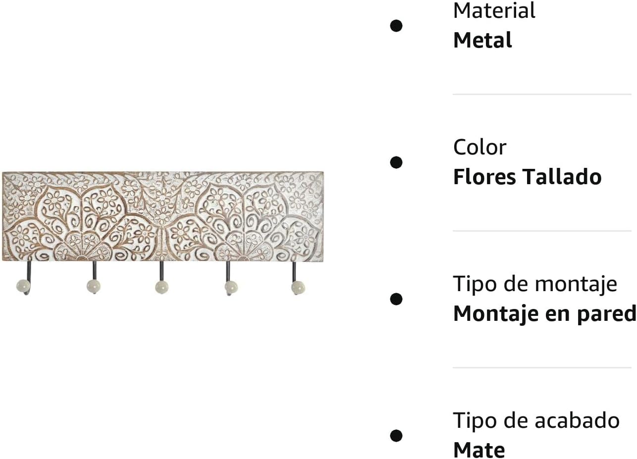 DAMDAM GO Perchero de Pared Mango Metal 5 colgadores, Percheros Pared de Diseño Para Recibidores, Entradas, Dormitorios, Habitaciones Infantiles y Baños