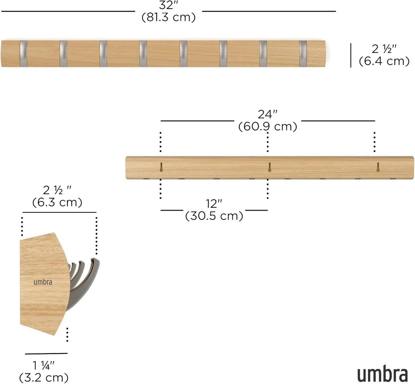 Umbra Flip Perchero de pared con 8 ganchos extraíbles