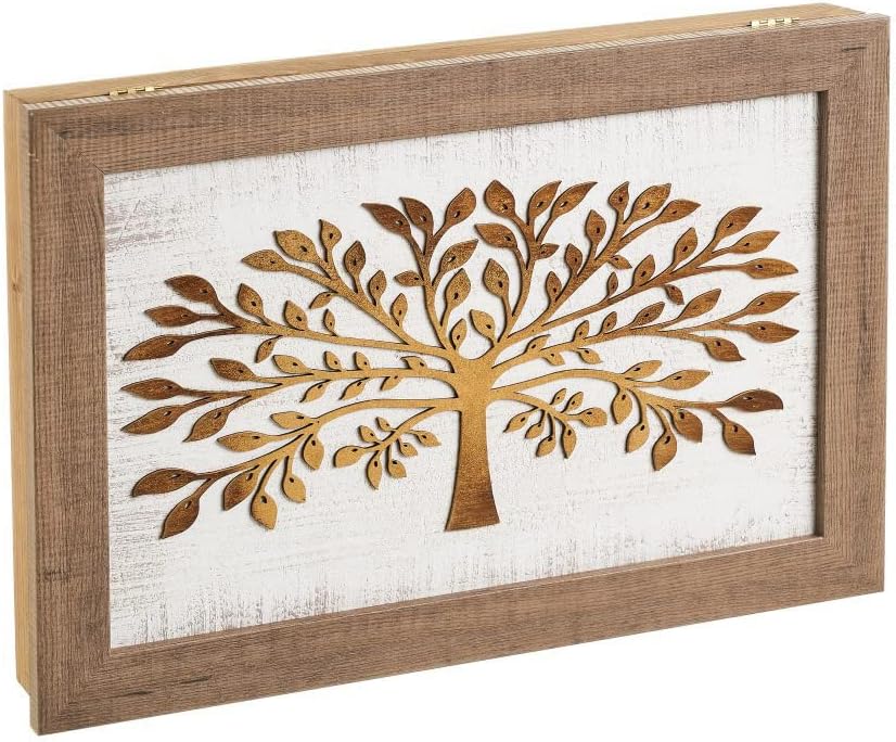 Tapa Contador luz Decorativa | Cubre Cuadro eléctrico | Pintado a Mano | Madera Pino | 50x6x35 cm | Cubrecontador (Árbol Relieve)