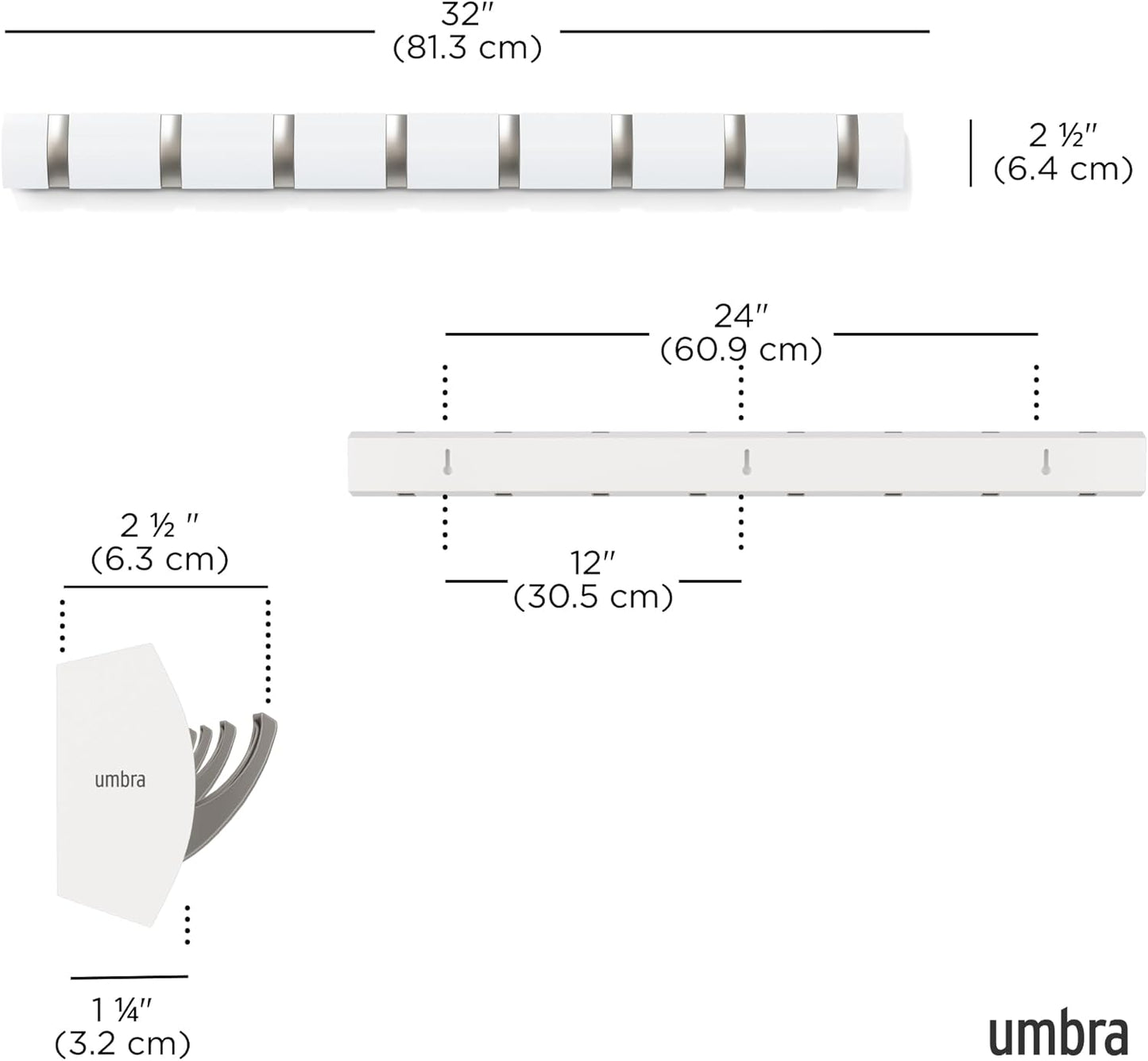 Umbra Flip Perchero de pared con 8 ganchos extraíbles