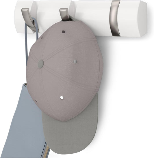 Umbra Flip Perchero de pared con 3 ganchos extraíbles, Álamo, Blanco