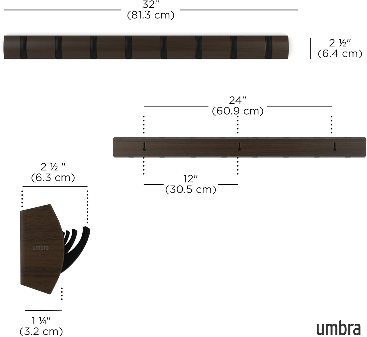 Umbra Flip Perchero de pared con 8 ganchos extraíbles