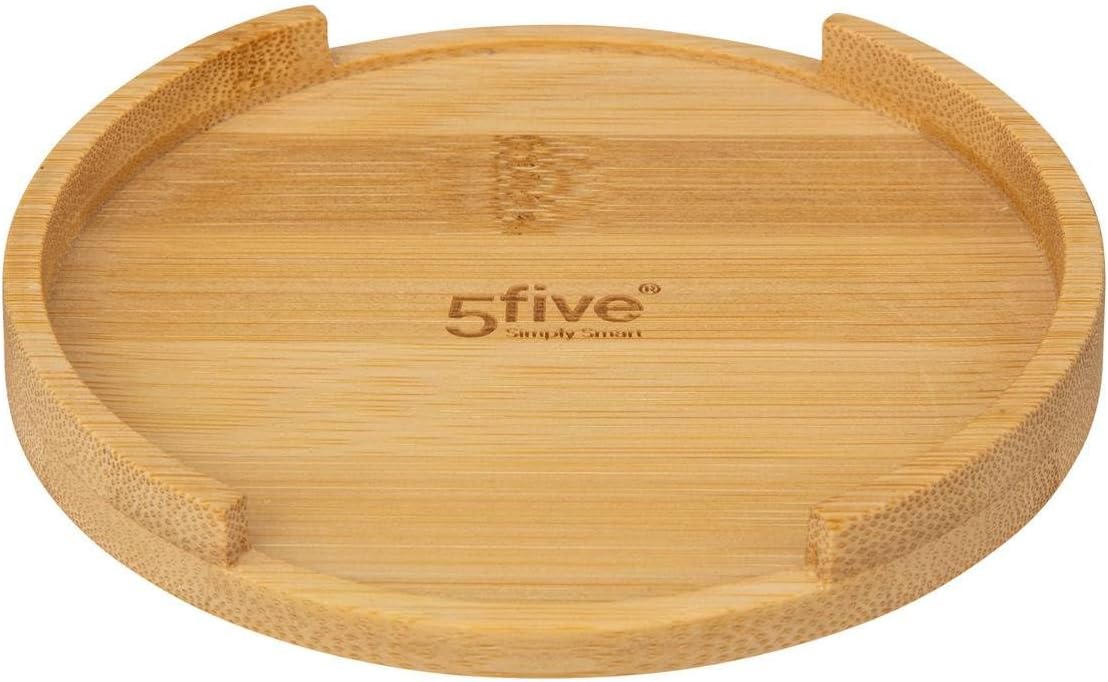 5five - Juego de soporte para utensilios y reposacucharas Naturéo - Cerámica blanca, bambú, 12,8 x 18 cm - Para guardar en la cocina