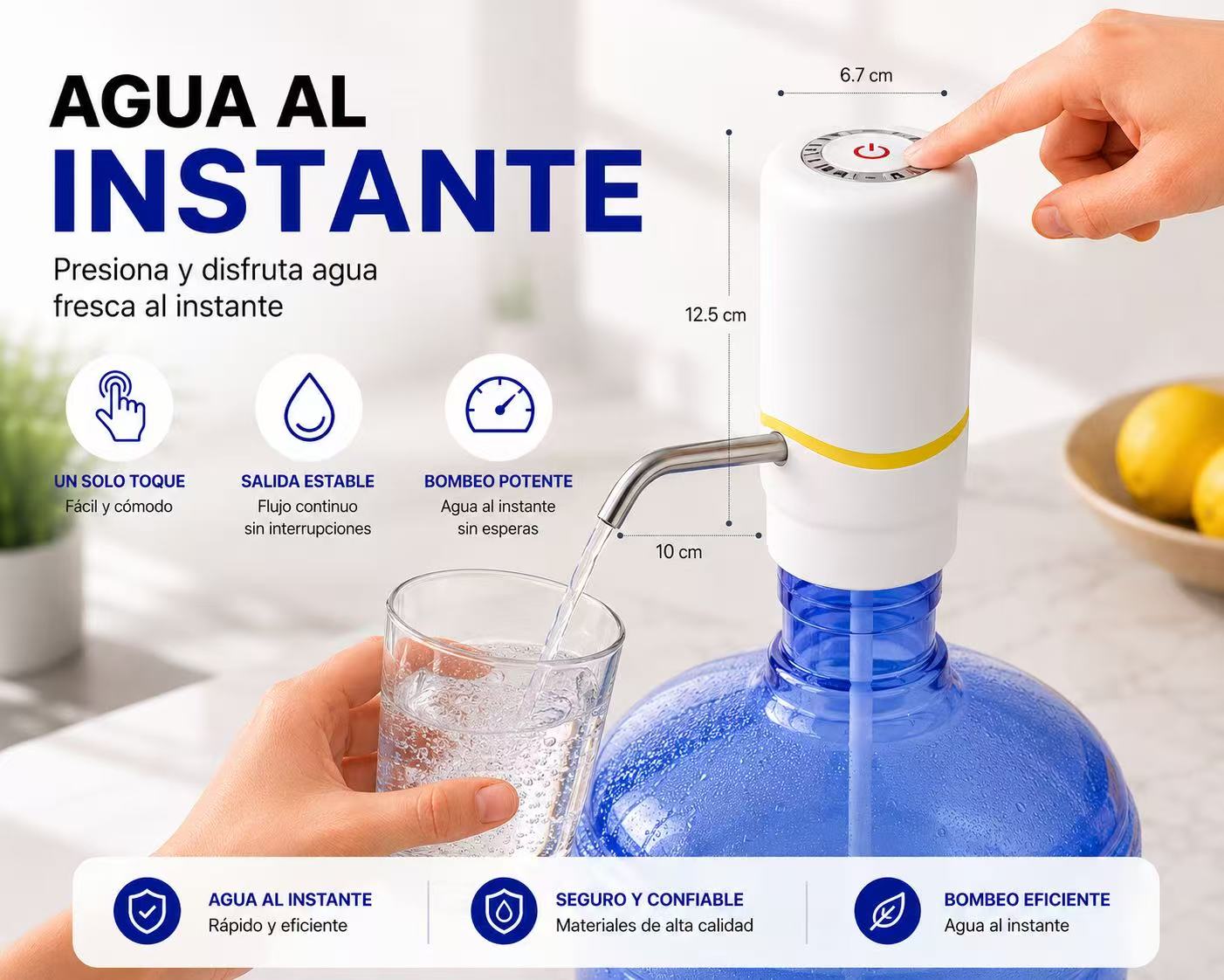Dispensador de Agua para Garrafas 5L-20L, Bomba de Agua Eléctrica Automática USB-C Recargable, Adaptador Universal, Tubo de Acero Inoxidable, Compatible con la Mayoría de Bidones