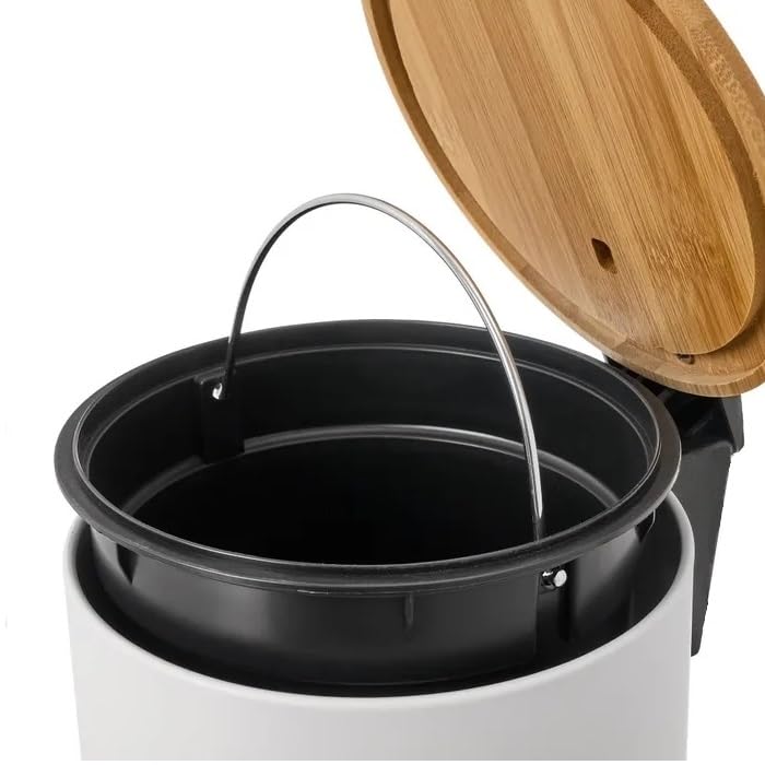 Papelera de baño con Tapa de Madera 3L - Cubo de Basura para baño con Tapa y Pedal Cierre silencioso
