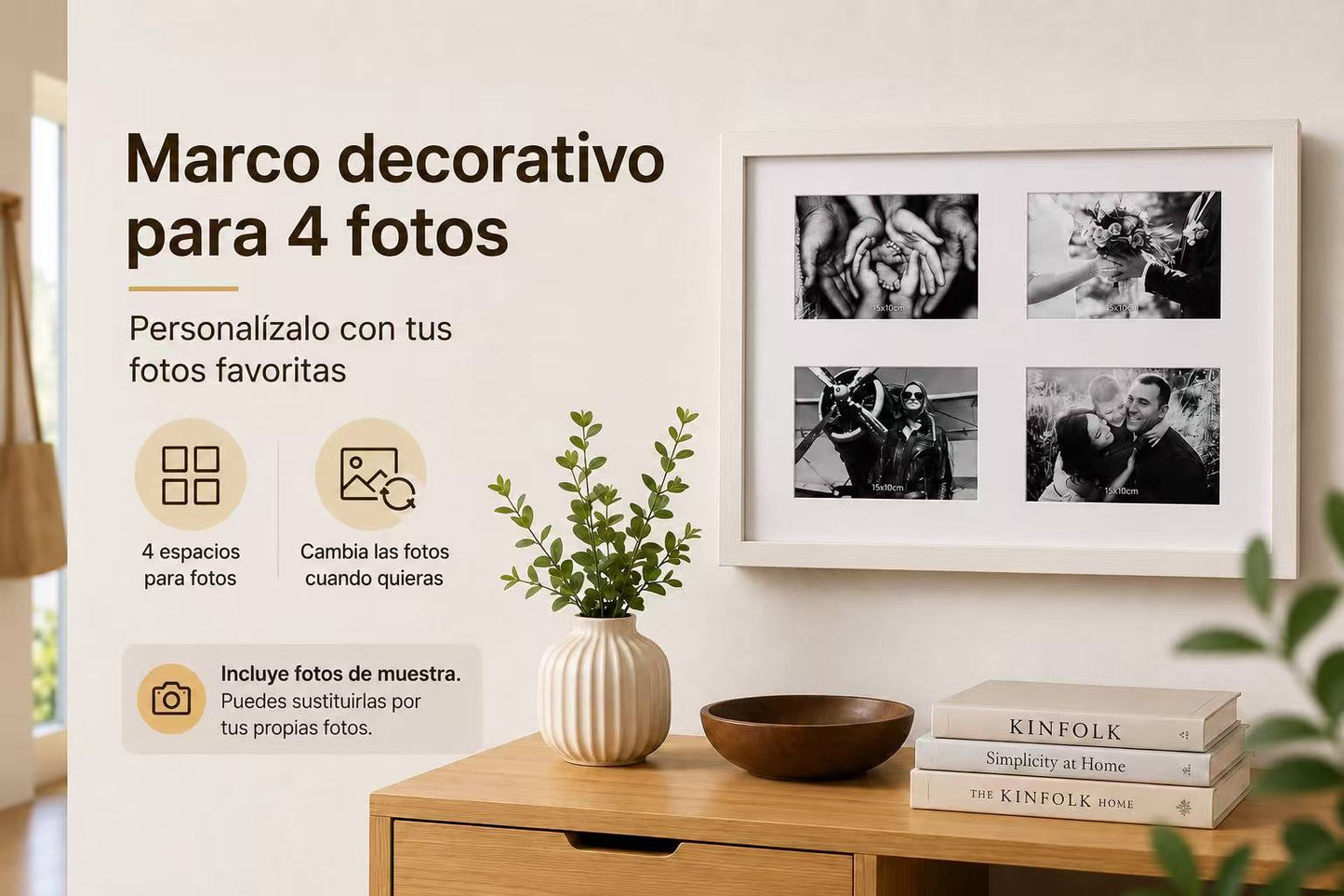 Tapa Contador de Luz con Marco para 4 Fotos, Estilo Nórdico, Cubre Cuadro Eléctrico, 48 × 32 cm