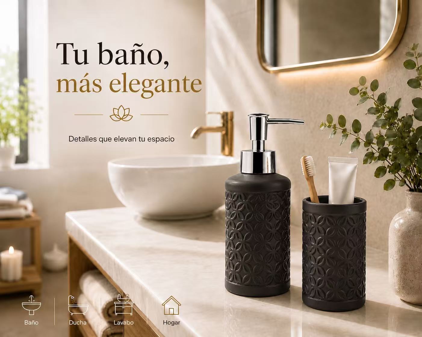 Set de Baño de Cerámica, Dispensador de Jabón y Vaso para Cepillos de Dientes, Accesorios para Baño y Lavabo, Diseño Moderno