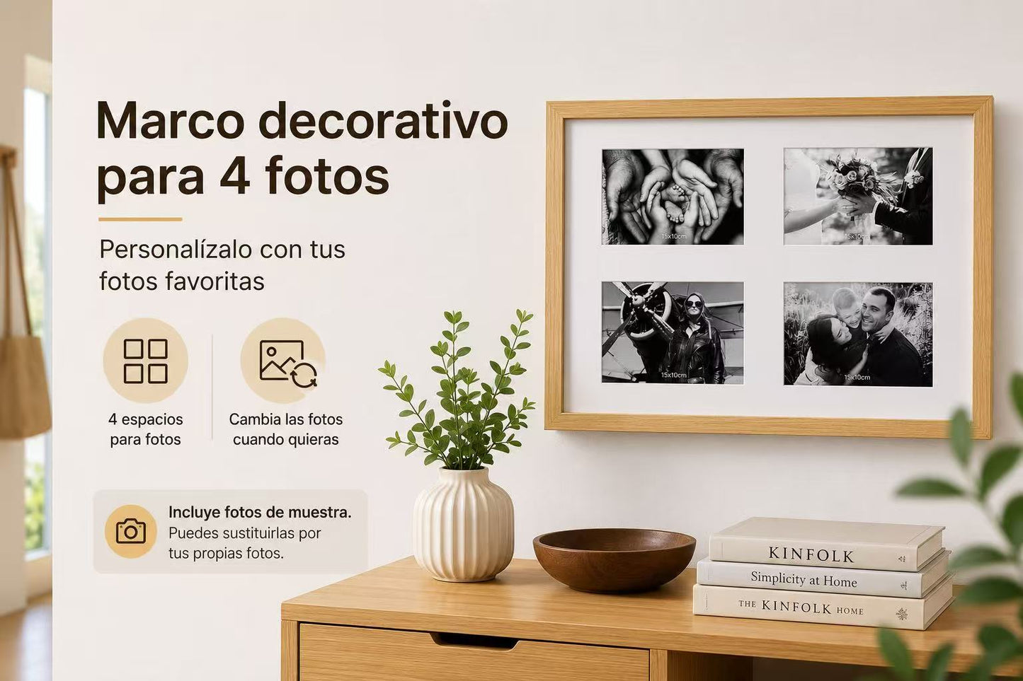 Tapa Contador de Luz con Marco para 4 Fotos, Estilo Nórdico, Cubre Cuadro Eléctrico, 48 × 32 cm