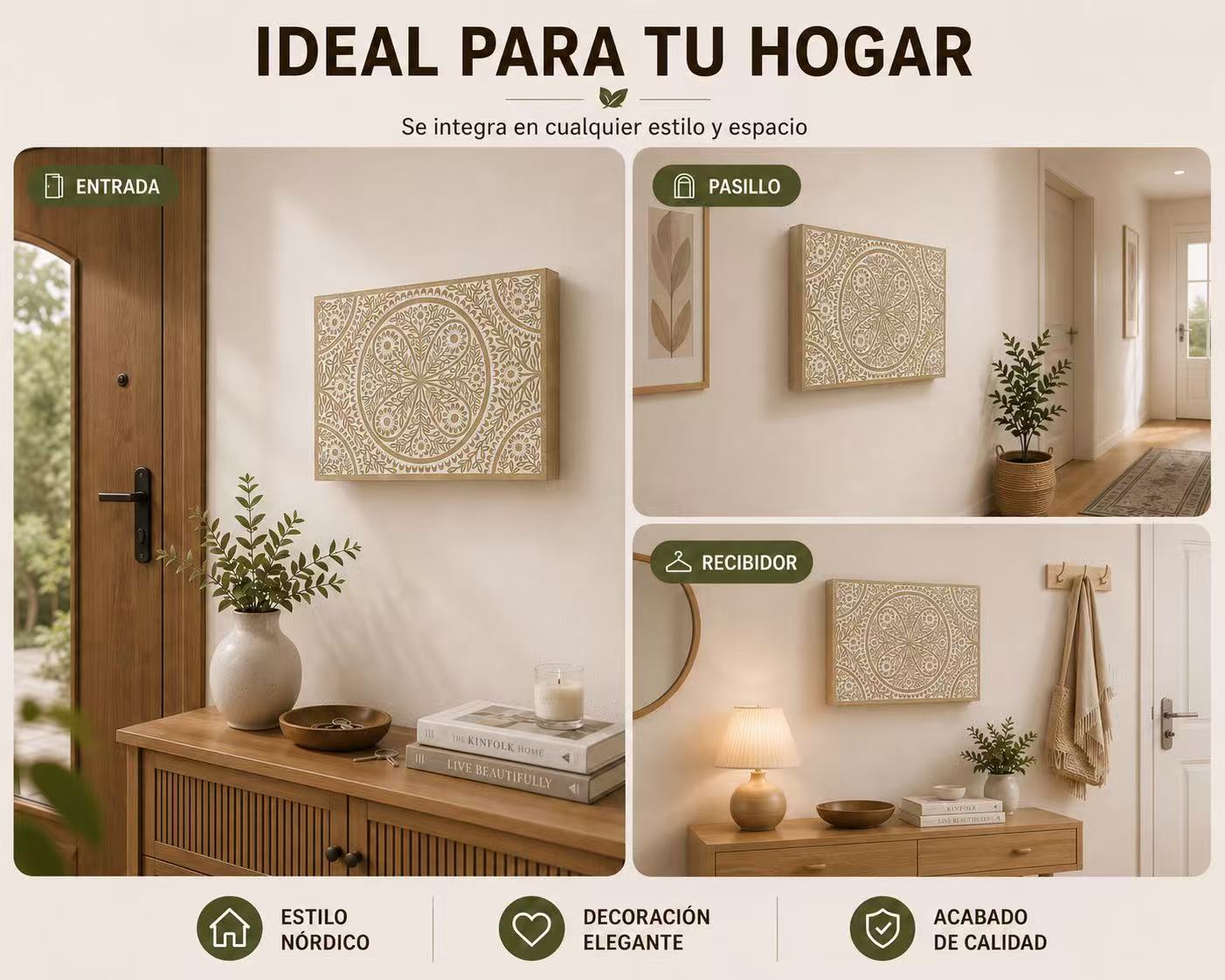 Tapa Contador de Luz Decorativa de Madera, Cubre Cuadro Eléctrico con Diseño de Mandala, Estilo Nórdico - Mandala