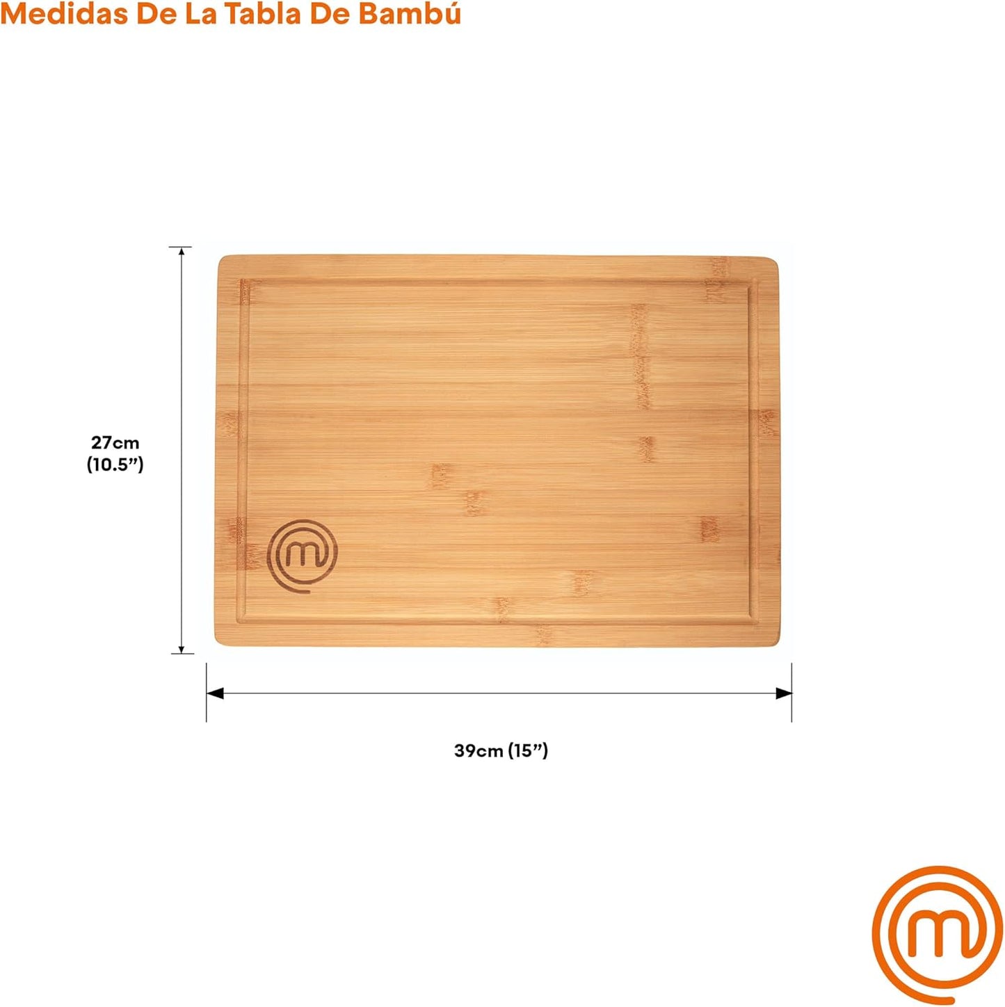Tabla de Cortar Cocina, Madera Corte en Bambu para Cortar Carne, Verduras, Quesos, Embutidos y mas, Grande y Gruesa (39cm x 27cm x 1.5cm) con Ranura para Jugos, Alimentos Seguros