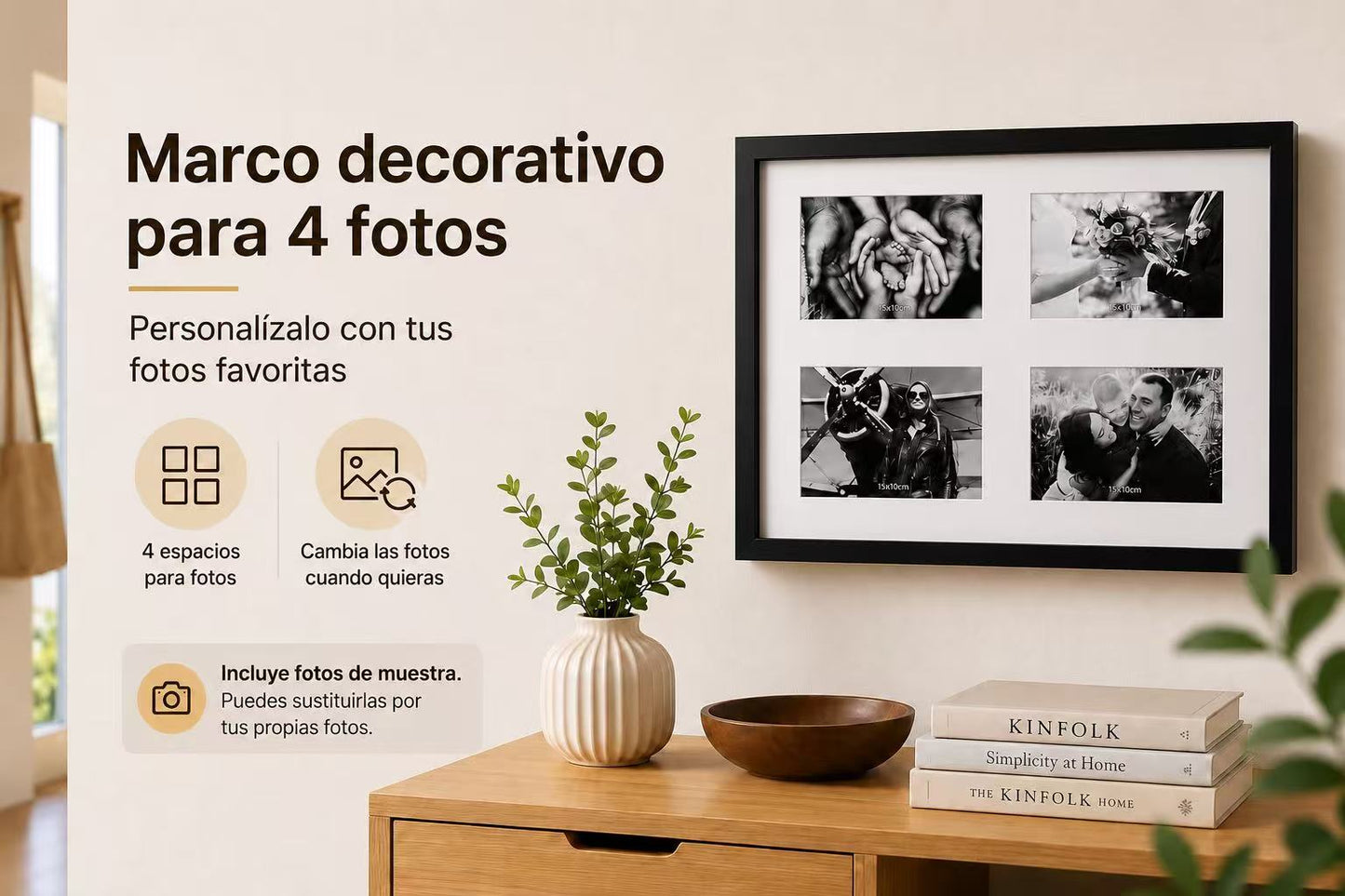 Tapa Contador de Luz con Marco para 4 Fotos, Estilo Nórdico, Cubre Cuadro Eléctrico, 48 × 32 cm