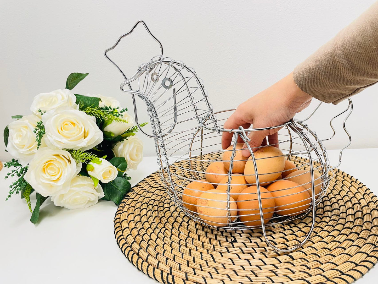 Huevera de Gallina Metal,Cesta Guarda Huevos Almacenamiento Para Cocina…