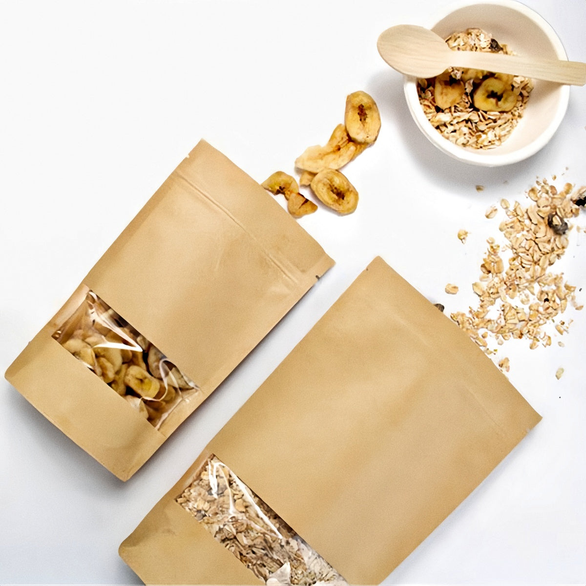 Bolsa de Papel Kraft Con Ventana,Bolsas Ziplock Reutilizables, Bolsas Papel A Prueba de Humedad, Bolsas de Papel Para Té, Dulces, Semillas, Frutos Secos