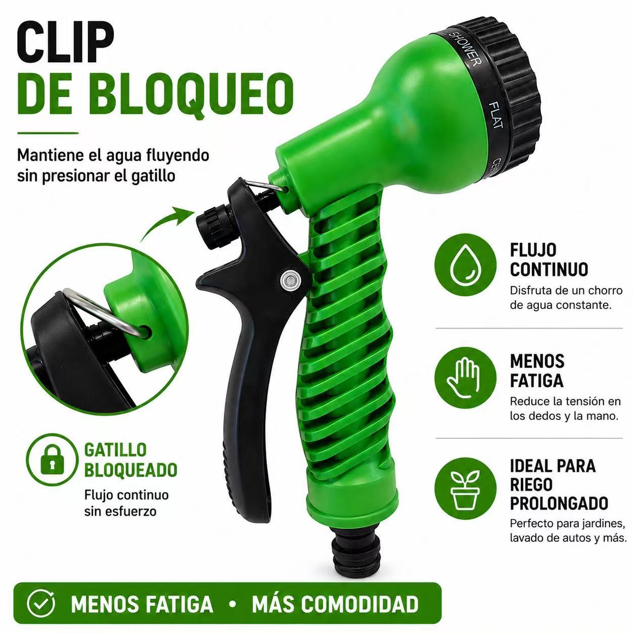 Manguera Extensible de Jardín 5-15 m con Pistola de Riego de 7 Modos y Gatillo con Bloqueo, para Césped, Piscina, Terraza y Lavado de Coches